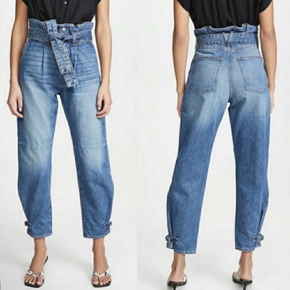 Veronica Beard Addie Paperbag Waist Tapered Jeans 30